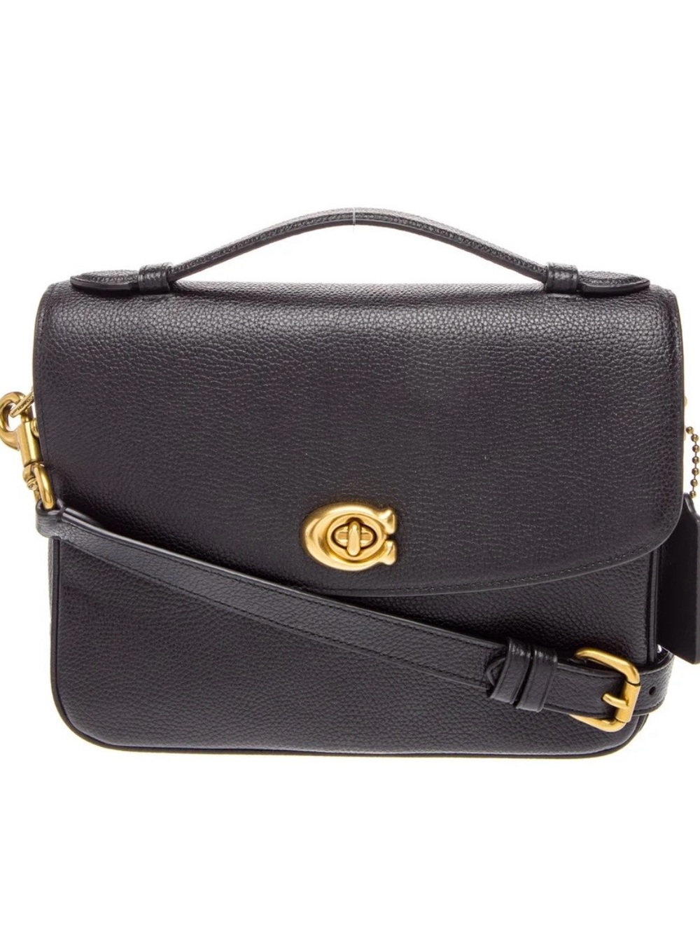 Coach Black Pebbled Leather Top-Handle Satchel with Gold Hardware
